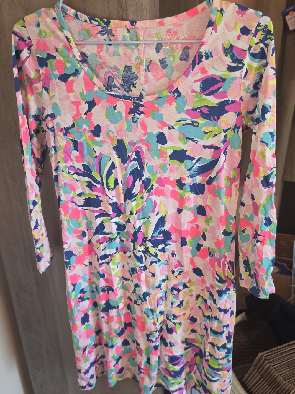 Lilly Pulitzer Scoop Neck Floral-Print Long Sleeve Tunic in Pink Multi